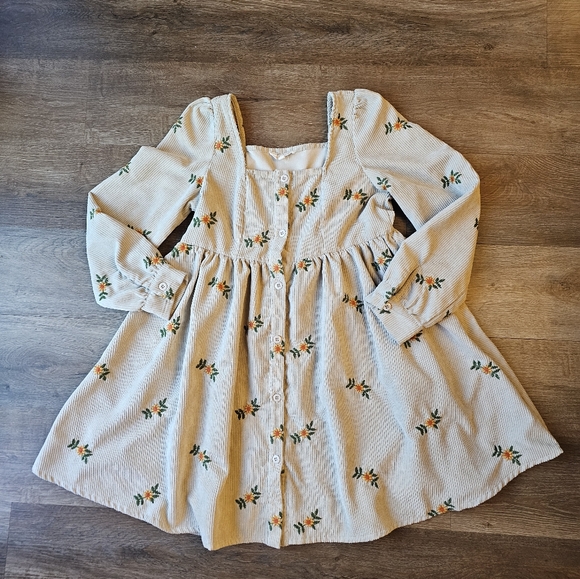 Listicle Cream Romantic Flower Embroidery Corduroy Baby Doll Dress size Small - Picture 6 of 11